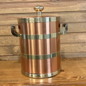 Vintage Kraftware NYC Copper And Brass Ice Bucket MCM Barware Handles Lid Insert